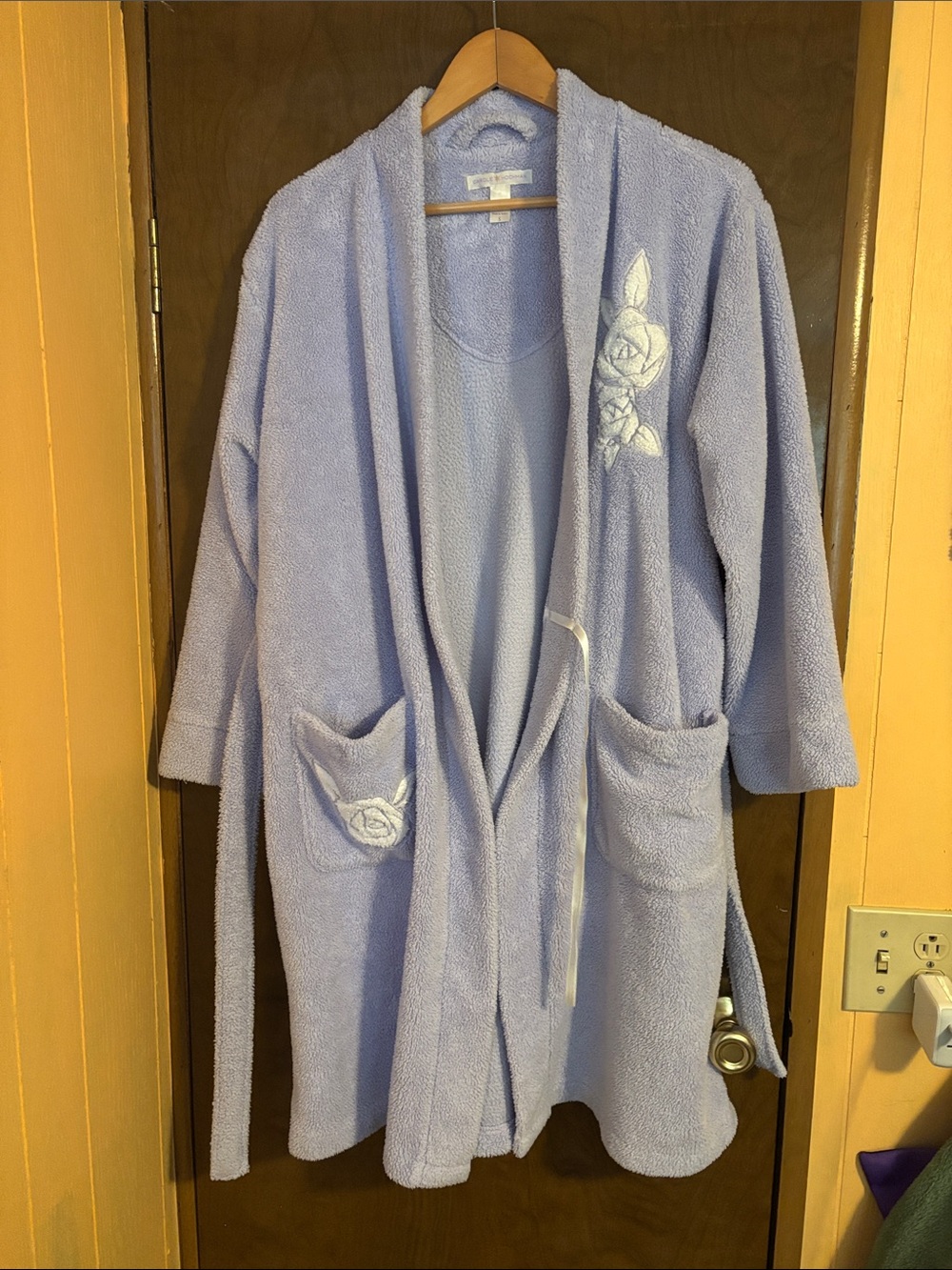 Midnight by Carole Hochman Lavender Terry Robe with Embroidered Roses